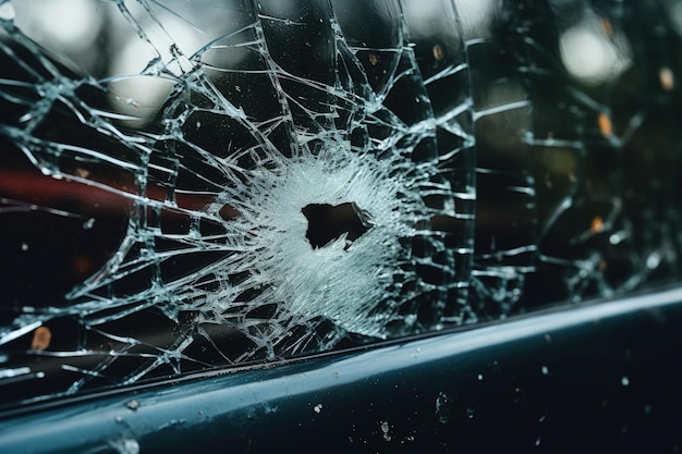 Лобовое стекло автомобиля повреждено в результате аварии