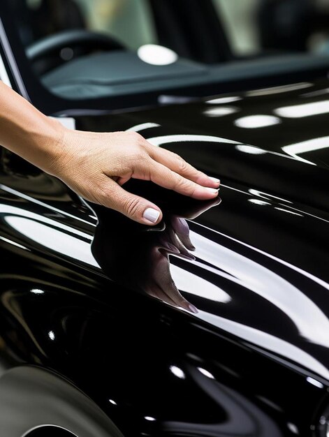 car service worker applying nano coating on a car detail