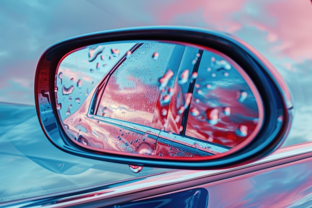 car side reflector reflected in car side mirror