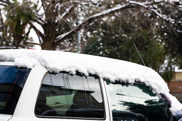 Car under snow in winter after a heavy snowfall January