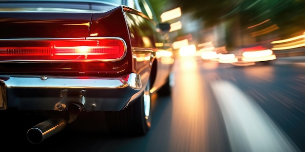 Car speeding on the road at night