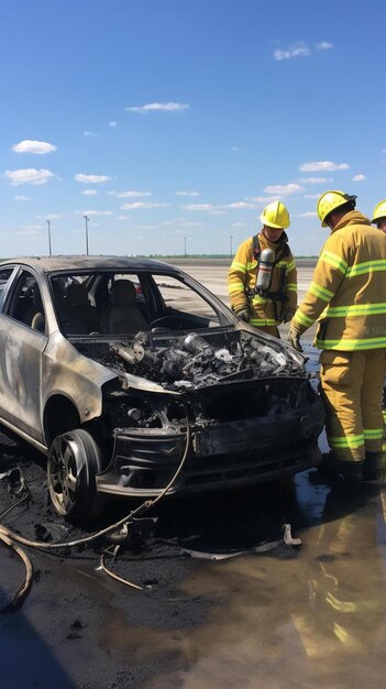 Photo a car that has been burnt by a fire