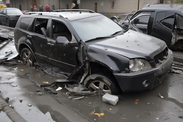 駐車場で車にぶつけられた車。