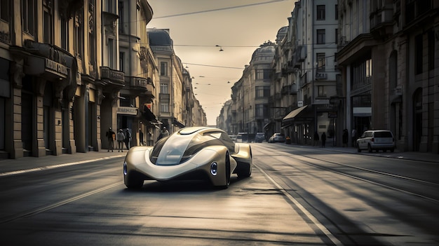 A car that is on a street with a sign that says'bugatti'on it