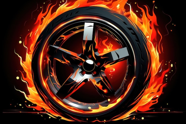 Car tire in fire background