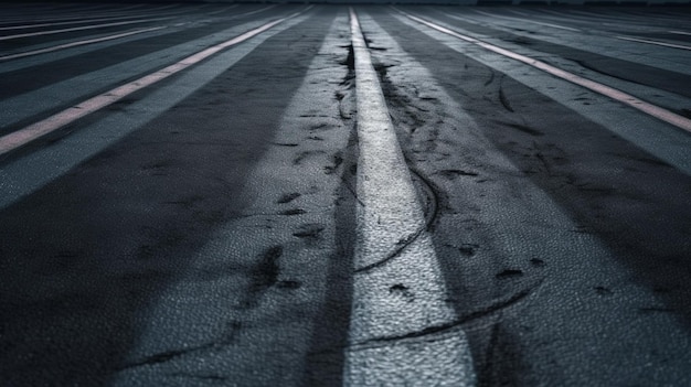 A car tire marks on a road