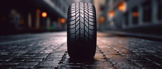 A car tire on a street