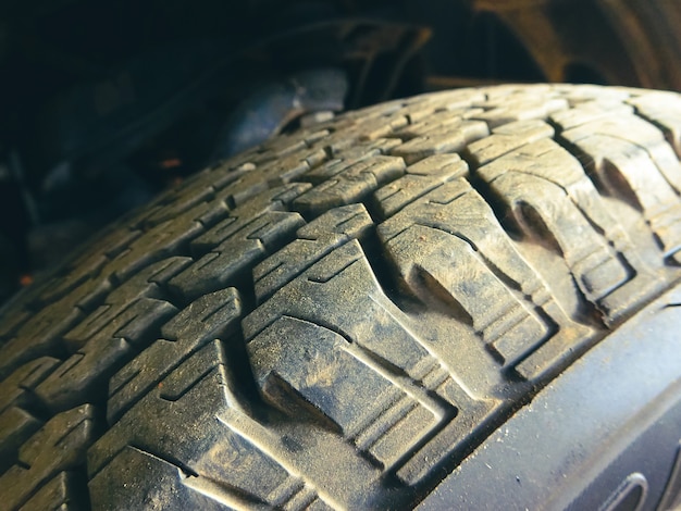 Car tire tread with dirty of the pickup truck