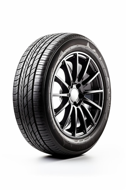 A Car Tire on a White Background Cutout Isolated