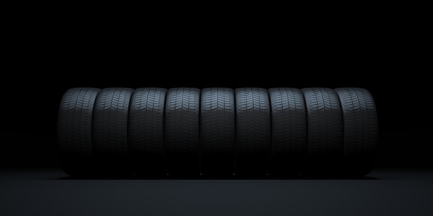 Photo car tires on black background