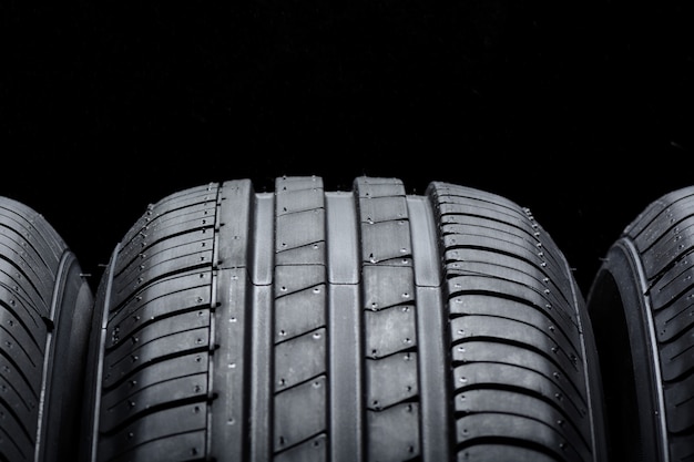 Car tires on black