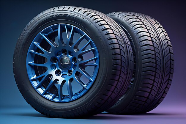 Photo car tires on a blue background ai generated