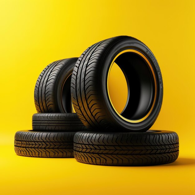 Car tires on garage background