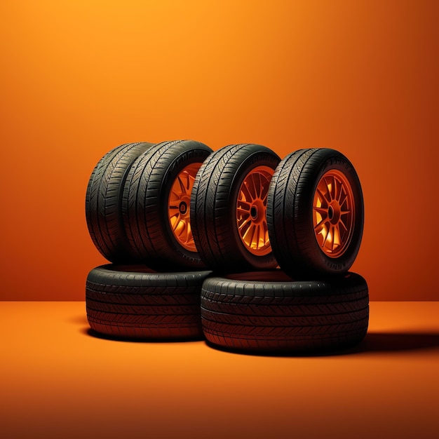 Car tires on garage background