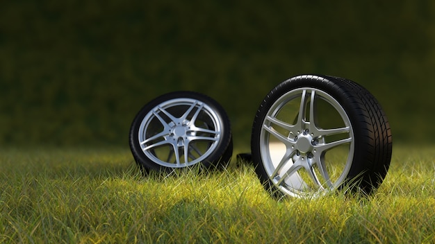 Car tires on grass