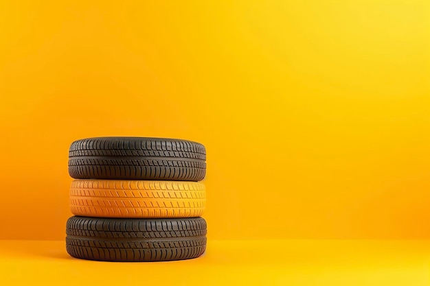 Car tires isolated on yellow background Ai generated