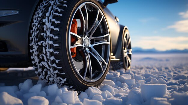 Foto pneumatici per auto su strada paesaggio invernale