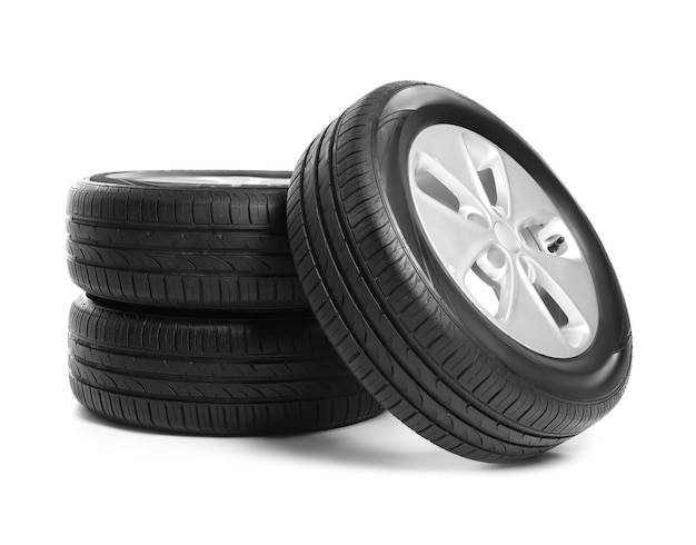 Car tires on white background