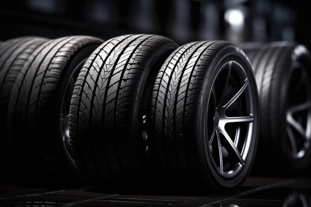 Photo car tires with excellent profiles in repair shop