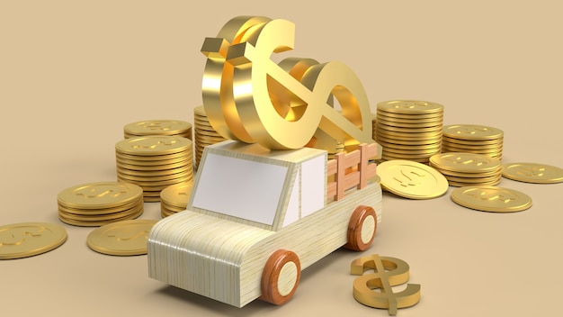 The car toy and gold coins for business concept 3d rendering.