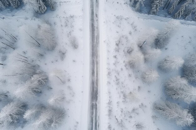 Car Tracks On The Road In The Snow Top View