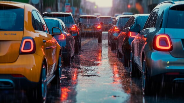 Foto l'ingorgo automobilistico sulla strada piove male ia generativa