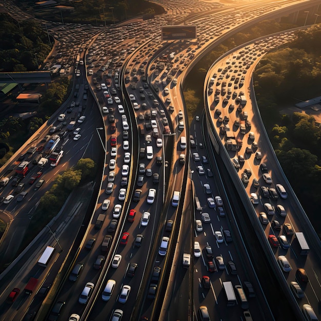 Photo car traffic moving on highway aerial view