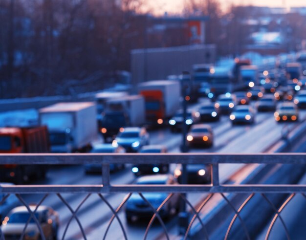 Car traffic view from city bridge backdrop