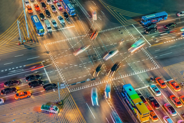 The car trails in the city intersection Traffic