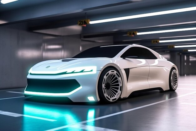 Car transportation industry transport automobile underground parking electric auto neon Generative AI