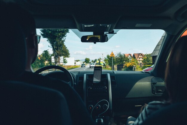 Car travel concept view from inside