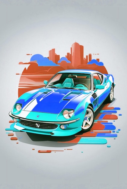 Car vector with cityscape