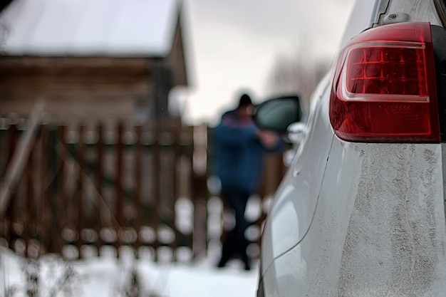 Car village winter snow