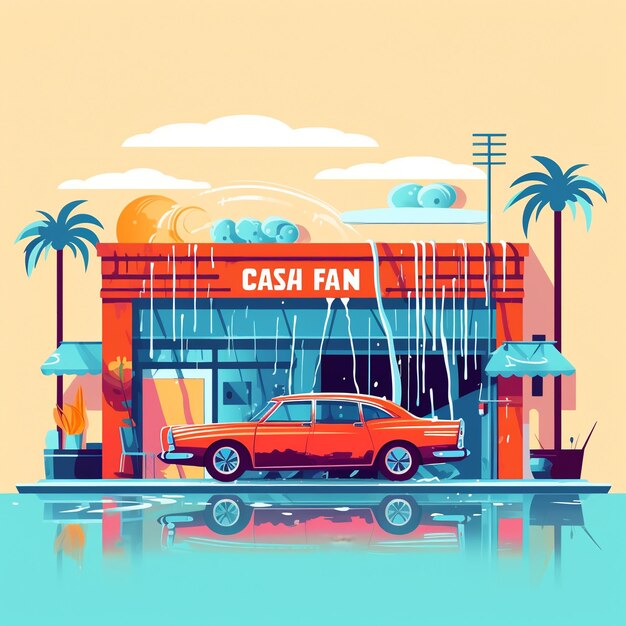 Car wash and car servicing modern illustration