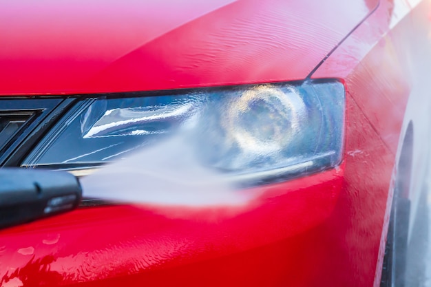 Photo car wash and polish headlights, clean and car care