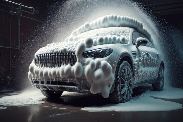 Car wash with foam AI generated