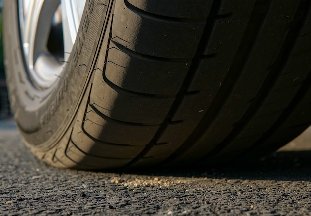 Ruota di automobile sull'asfalto