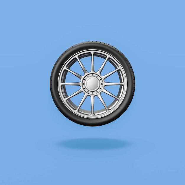 Car Wheel on Blue Background