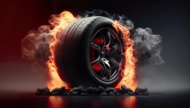 Car wheel on fire Creative illustration Ai Generate