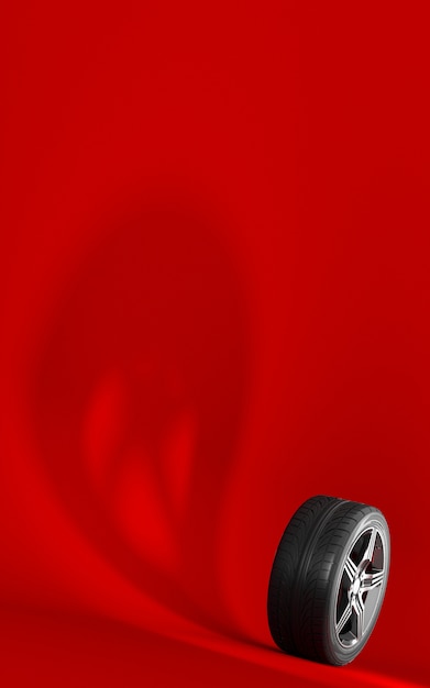 Car wheel isolated on a red background