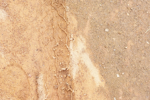 Car wheel tracks on the ground