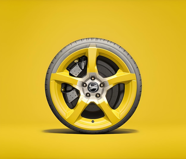 Photo car wheel on yellow background