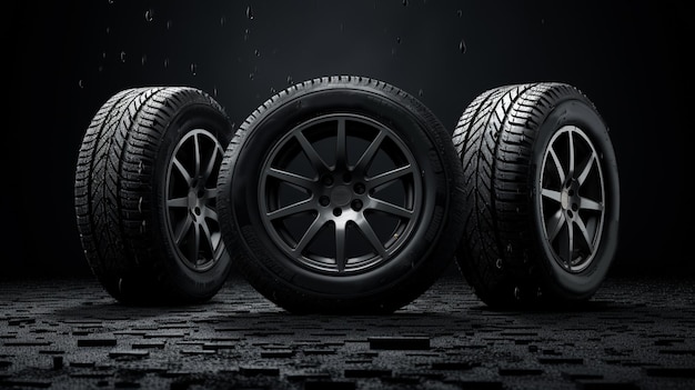 Car Wheels Concept design 3D render Illustration on Dark Background