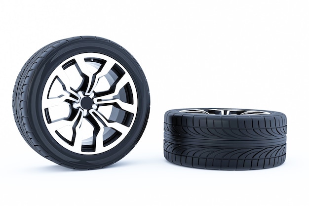 Car wheels isolated on a white background 3D rendering