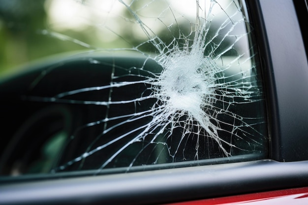 Foto il finestrino dell'auto rotto con una palla da baseball