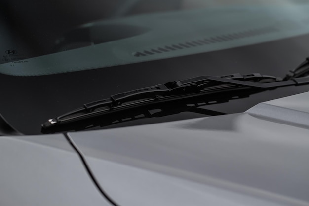 Car windwhield wiper close up. Modern car windshield wiper.