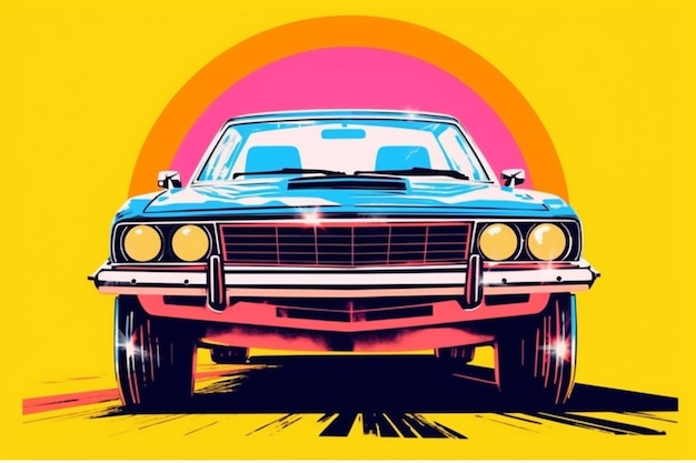 A car with a bright sun in the background generative ai