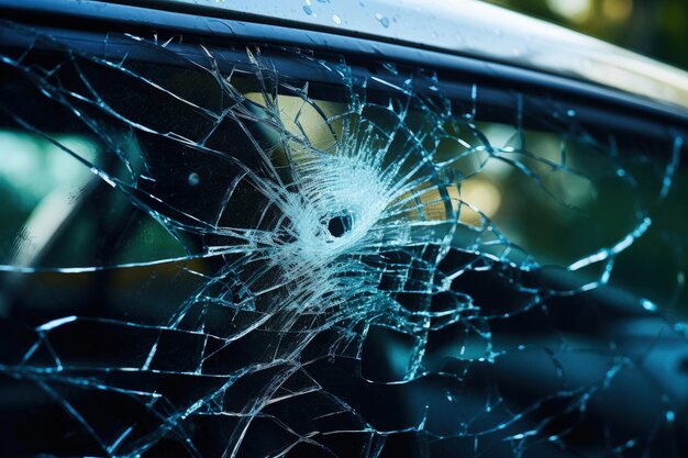 Car with broken windshield after fatal accident