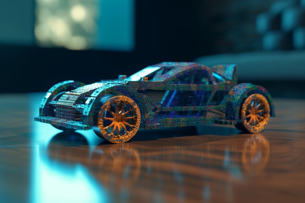 A car with a colorful design on it