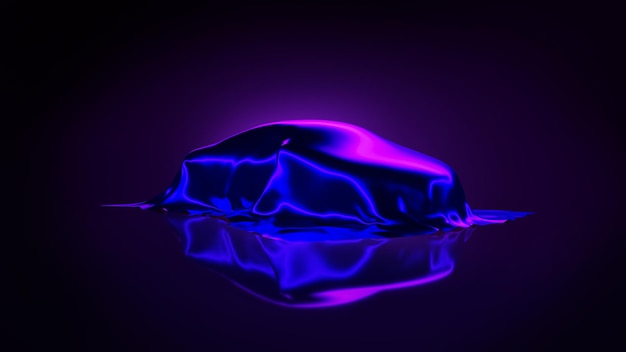 Car with cover presentation on neon light background 3d render